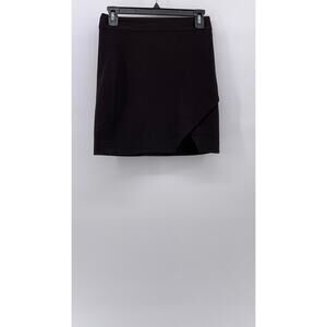 DYNAMITE Women's Black Solid Asymmetrical Slit-Hem Straight Mini Skirt SZ XS